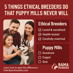 things an ethical breeder does a puppy mill never will do
